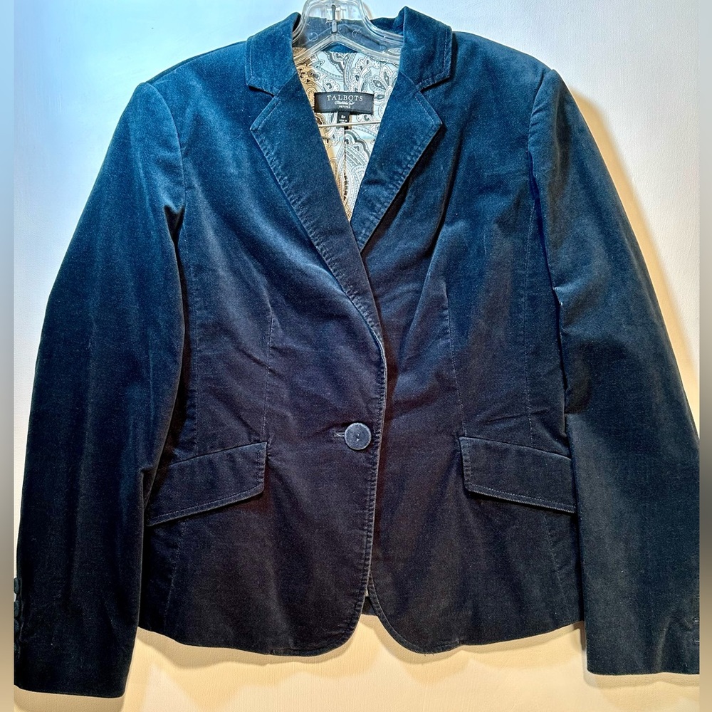 Talbots dark teal cotton velvet blazer size: petite 8
